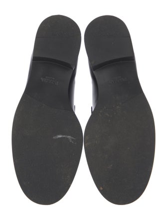 Prada Enameled Metal Triangle Leather Loafers