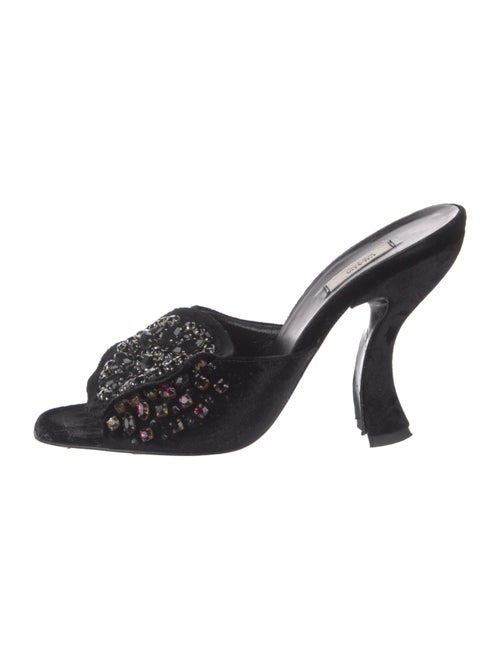 Prada Velvet Crystal Embellishments Slides
