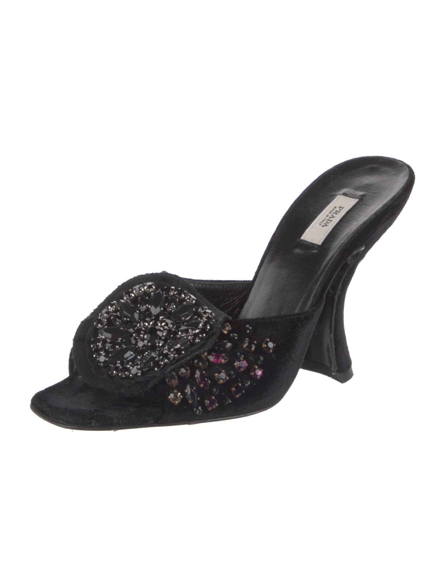 Prada Velvet Crystal Embellishments Slides