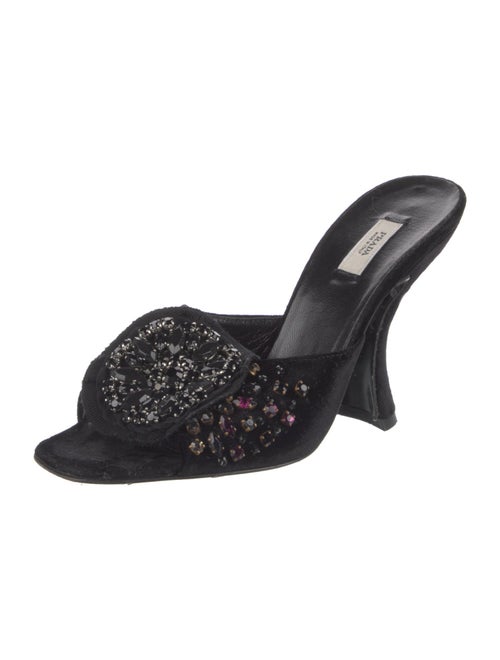 Prada Velvet Crystal Embellishments Slides