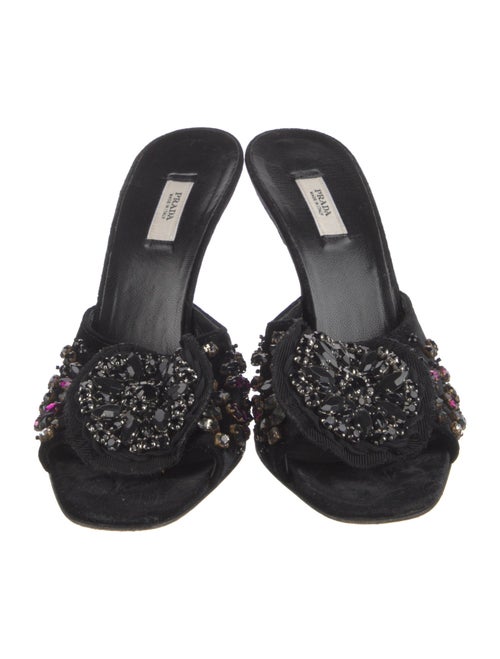 Prada Velvet Crystal Embellishments Slides
