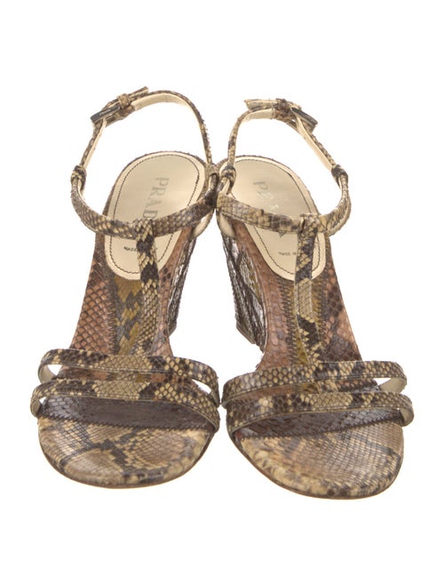 Prada Snakeskin Animal Print T-Strap Sandals