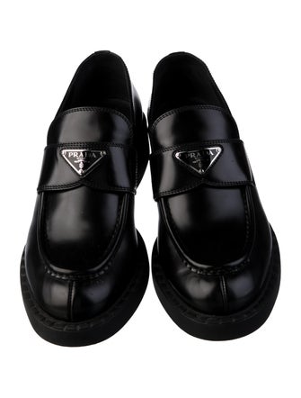 Prada Enameled Metal Triangle Leather Oxfords