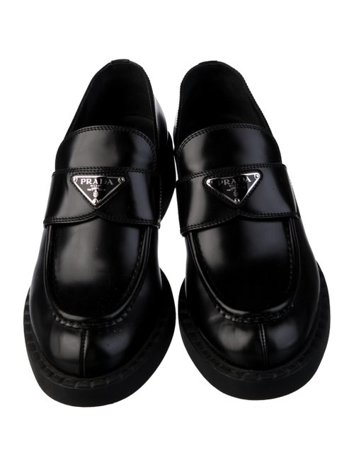 Prada Enameled Metal Triangle Leather Oxfords