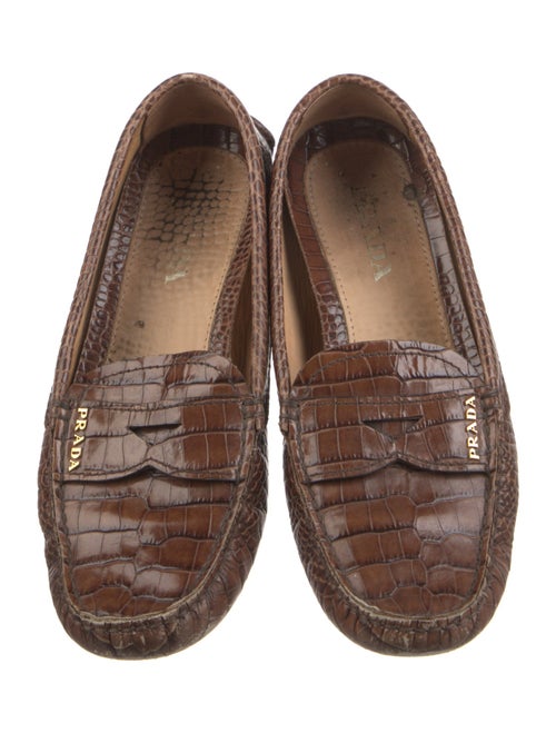 Prada Embossed Leather Animal Print Moccasins