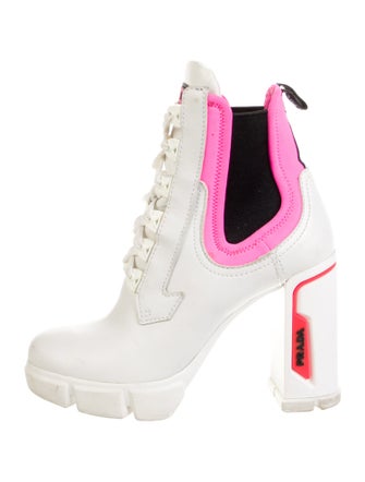 Prada Leather Colorblock Pattern Lace-Up Boots