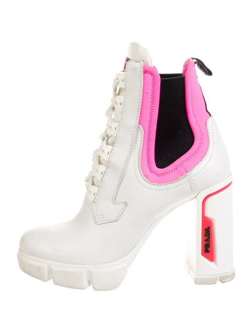 Prada Leather Colorblock Pattern Lace-Up Boots
