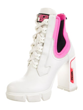 Prada Leather Colorblock Pattern Lace-Up Boots