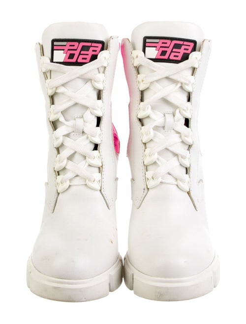 Prada Leather Colorblock Pattern Lace-Up Boots