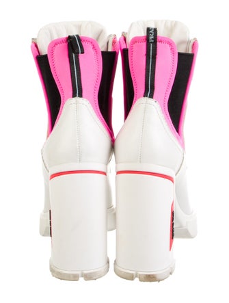 Prada Leather Colorblock Pattern Lace-Up Boots