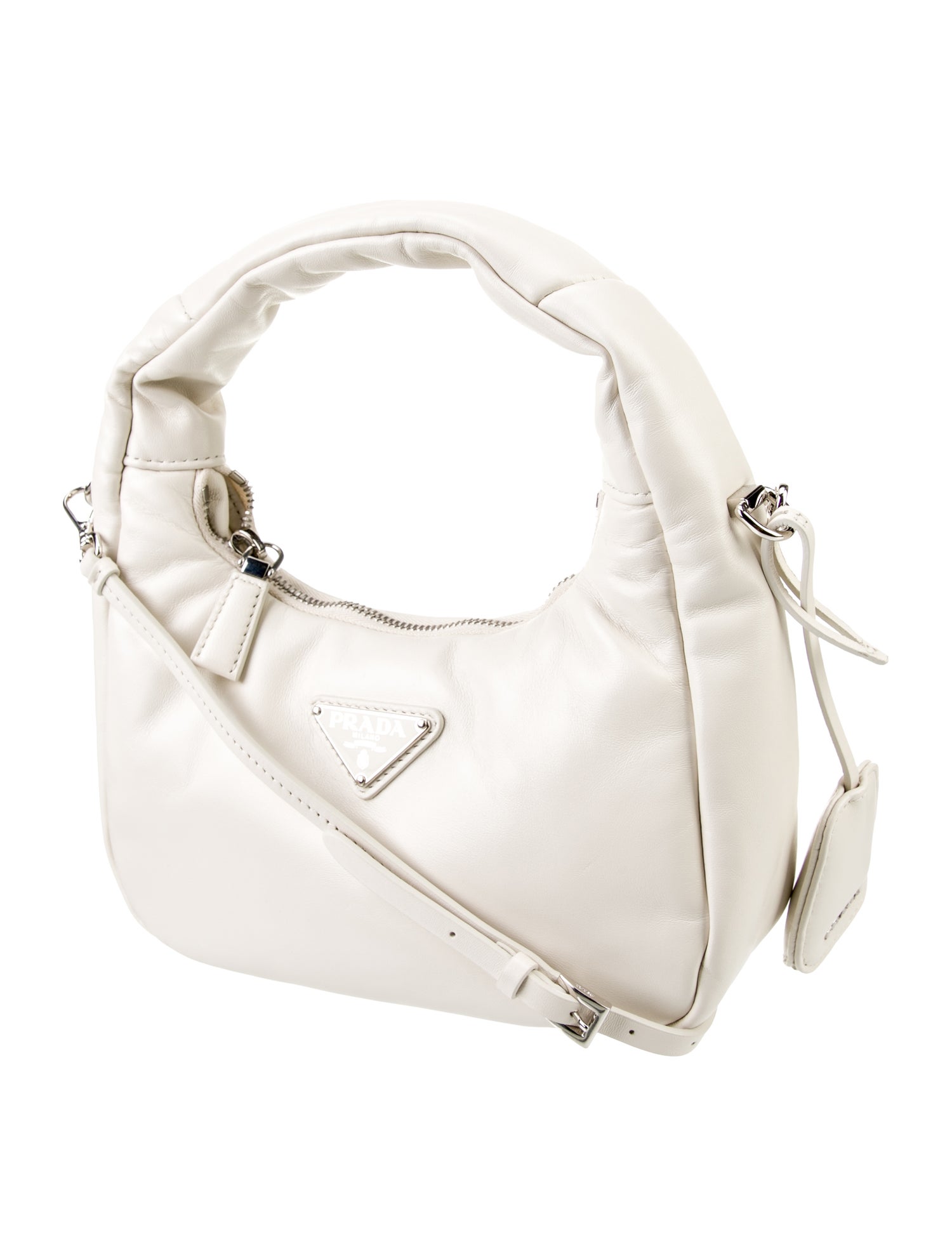 Prada Enameled Metal Triangle Hobo Small