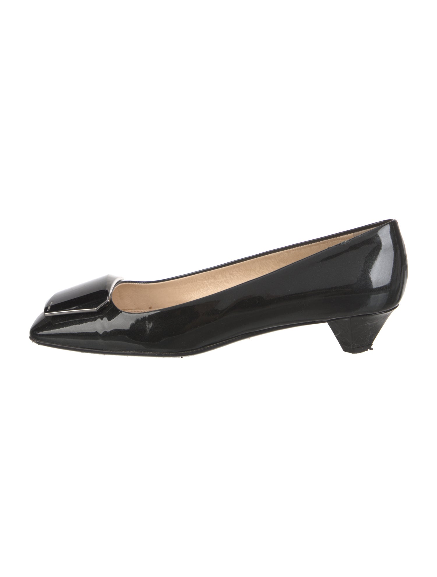 Prada Patent Leather Leather Trim Embellishment Pumps
