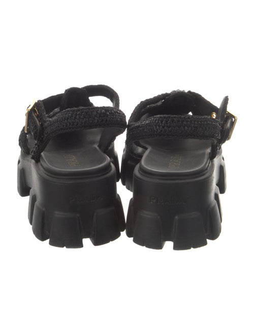 Prada Enameled Metal Triangle Raffia Gladiator Sandals