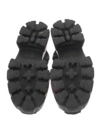 Prada Enameled Metal Triangle Raffia Gladiator Sandals