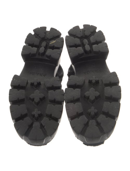 Prada Enameled Metal Triangle Raffia Gladiator Sandals