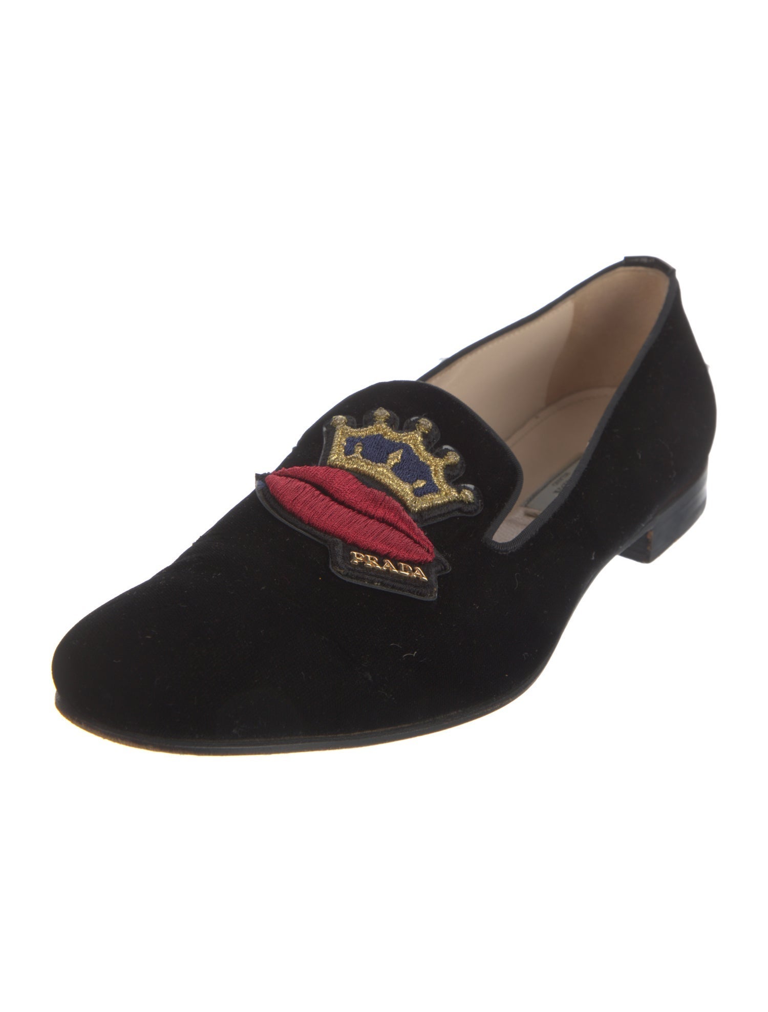 Prada Velvet Embroidered Accent Loafers