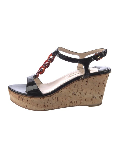 Prada Patent Leather Chain-Link Accents T-Strap Sandals