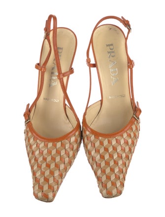 Prada Signature Logo Leather Slingback Pumps