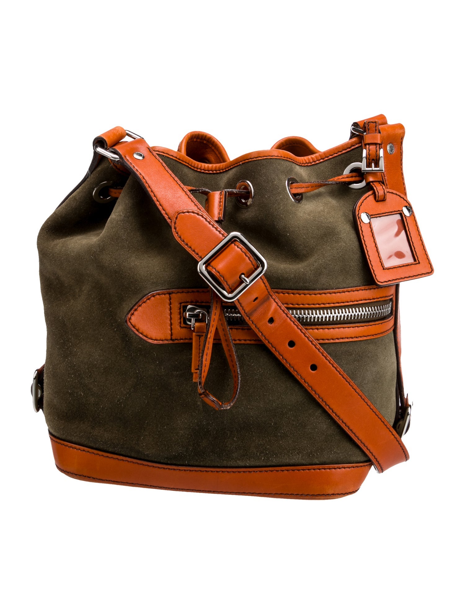 Prada Enameled Metal Triangle Bucket Bag