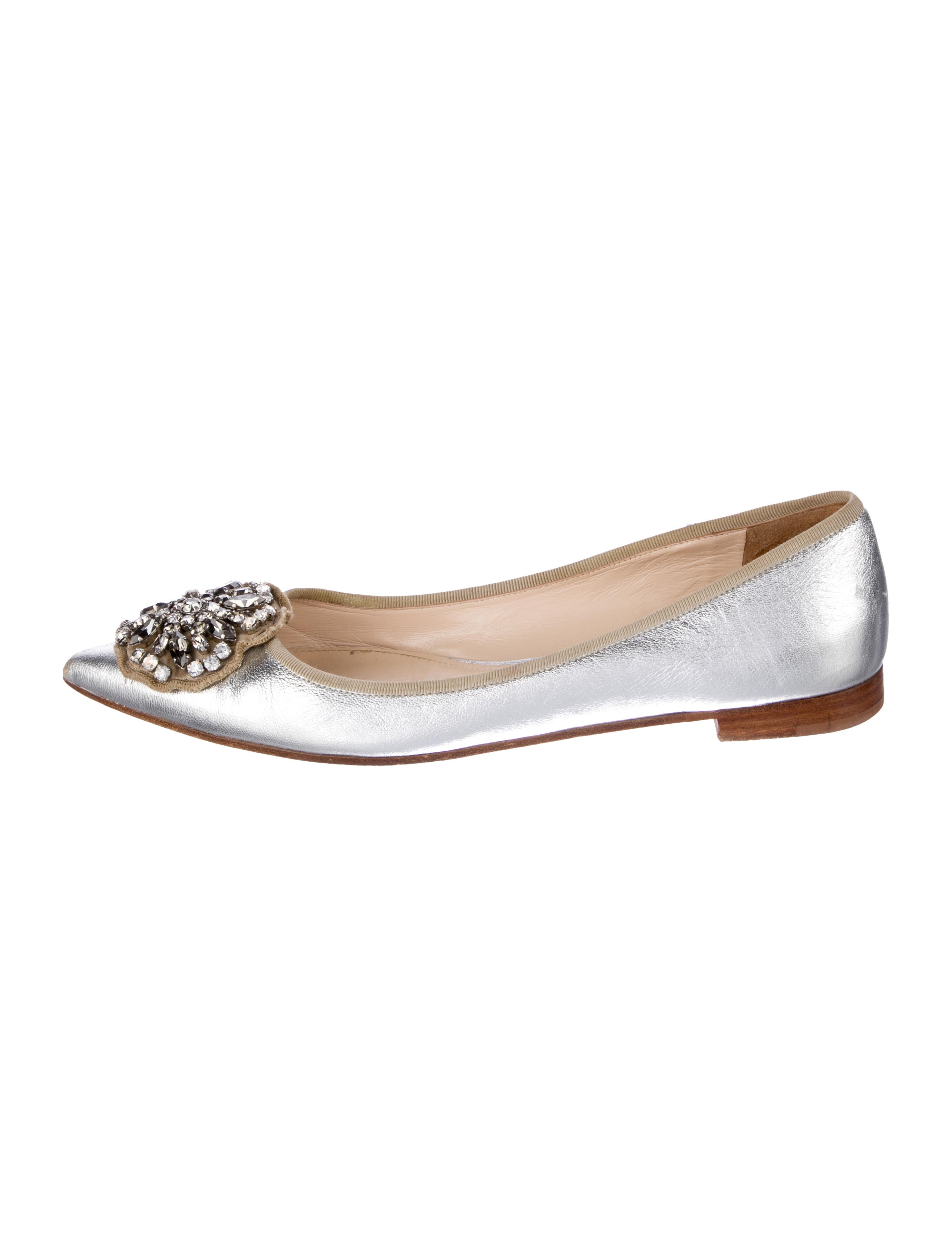 Prada Leather Crystal Embellishments Flats