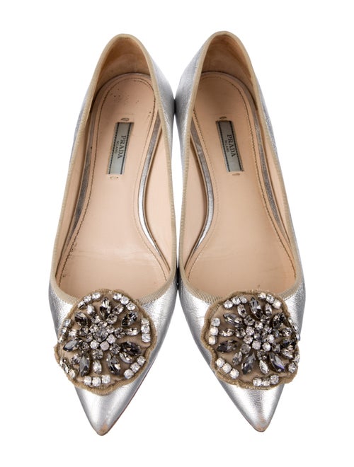 Prada Leather Crystal Embellishments Flats