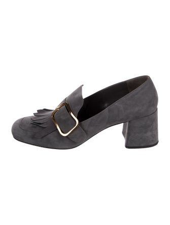 Prada Suede Fringe Trim Accent Pumps