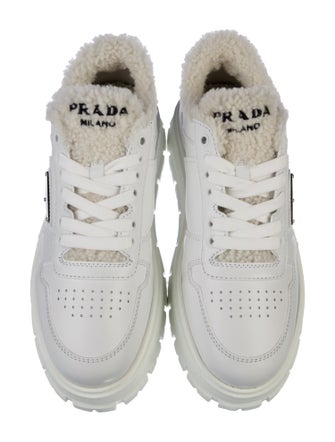 Prada Enameled Metal Triangle Leather Sneakers