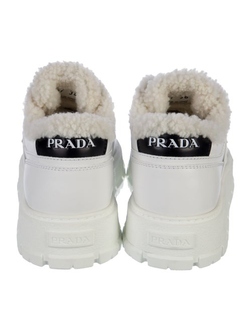 Prada Enameled Metal Triangle Leather Sneakers