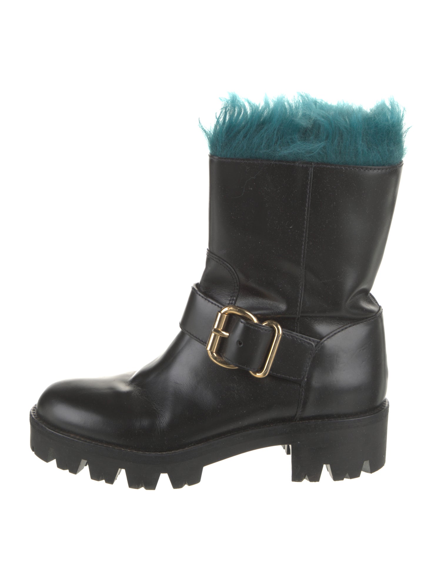 Prada Leather Colorblock Pattern Moto Boots