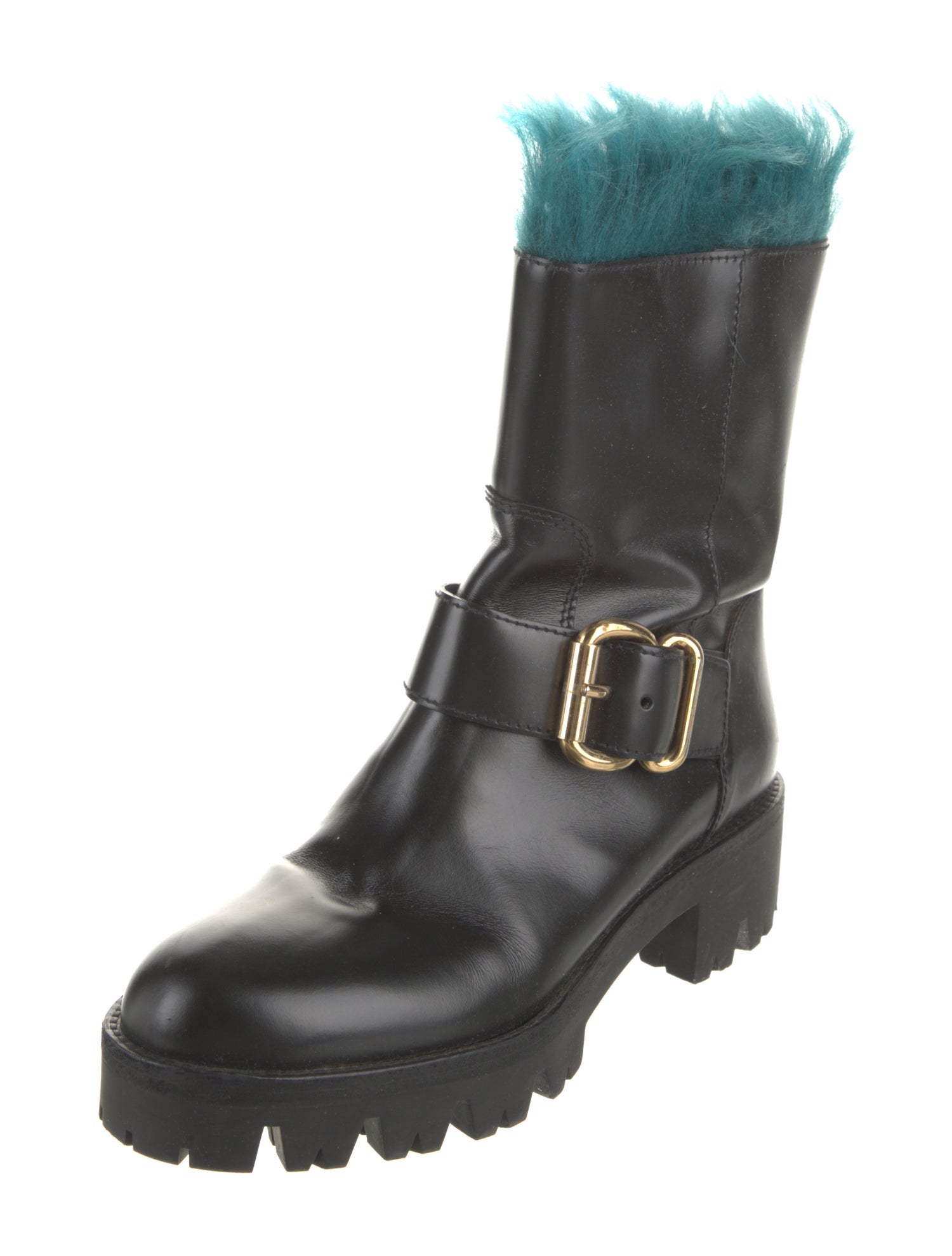 Prada Leather Colorblock Pattern Moto Boots