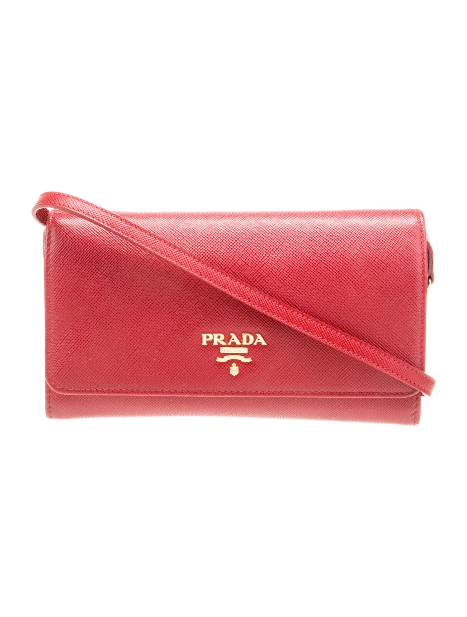 Prada Saffiano Leather Metal Wallet on Strap