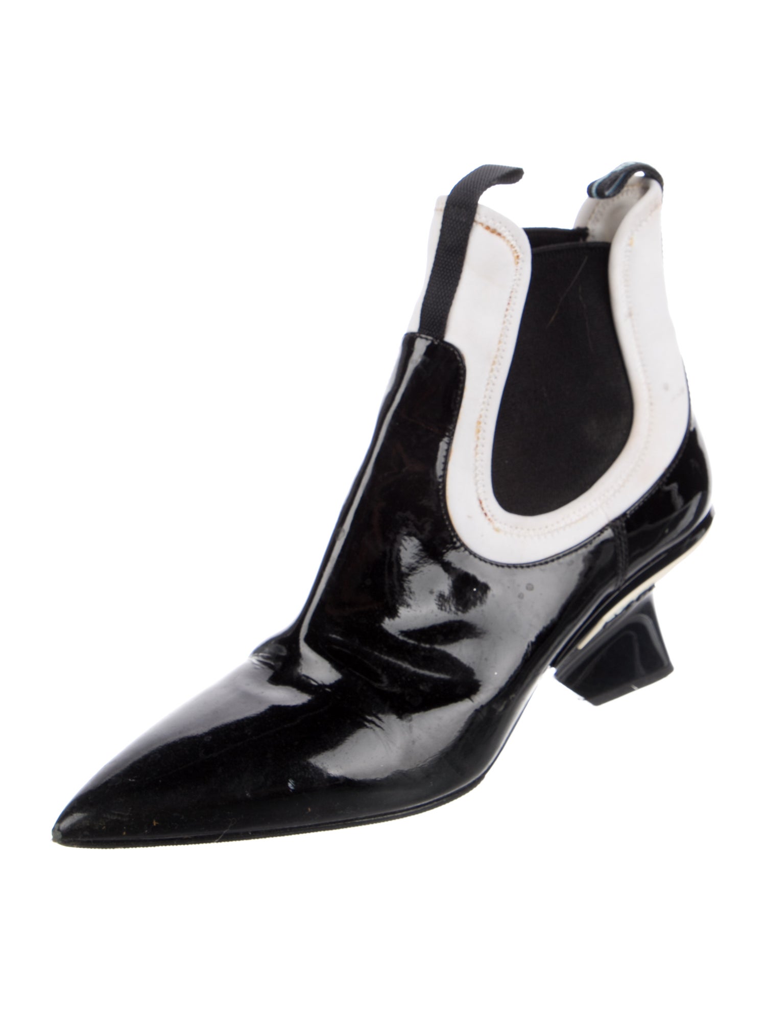 Prada Patent Leather Colorblock Pattern Chelsea Boots