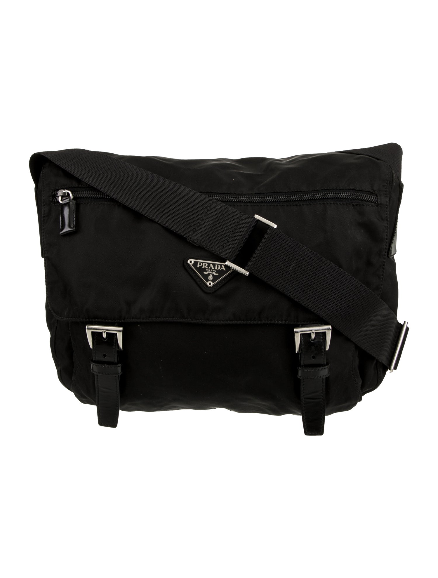 Prada Enameled Metal Triangle Messenger Bag