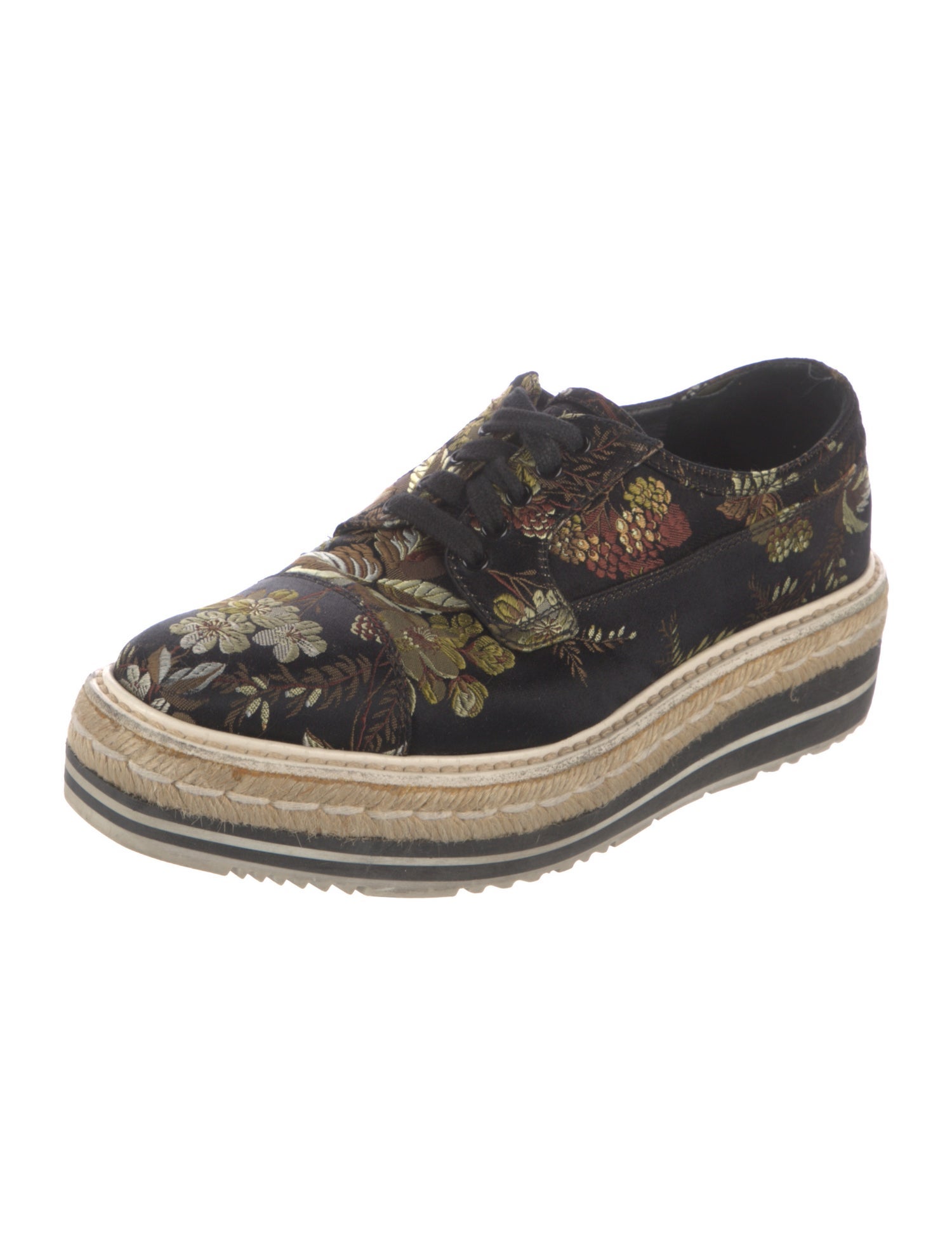 Prada Satin Floral Print Espadrille Sneakers