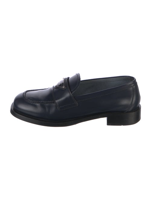 Prada Enameled Metal Triangle Leather Loafers