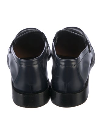 Prada Enameled Metal Triangle Leather Loafers