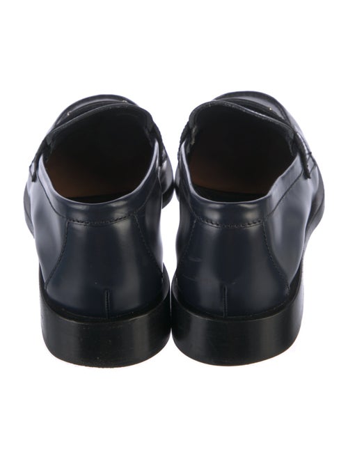 Prada Enameled Metal Triangle Leather Loafers