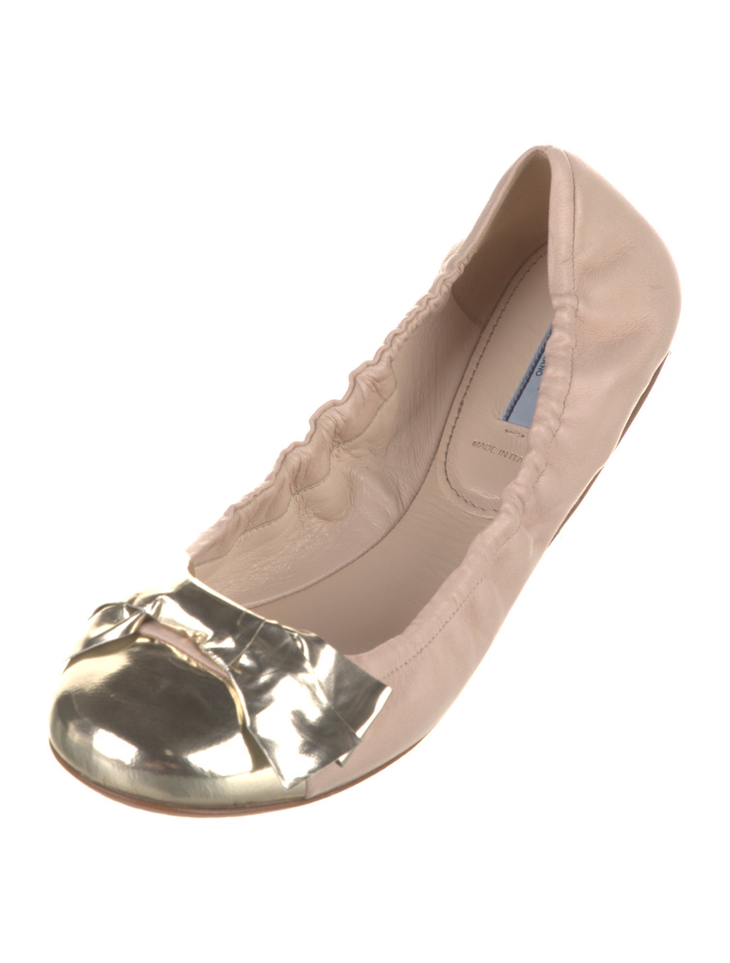 Prada Leather Bow Accents Ballet Flats