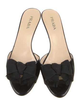 Prada Patent Leather Bow Accents Slides