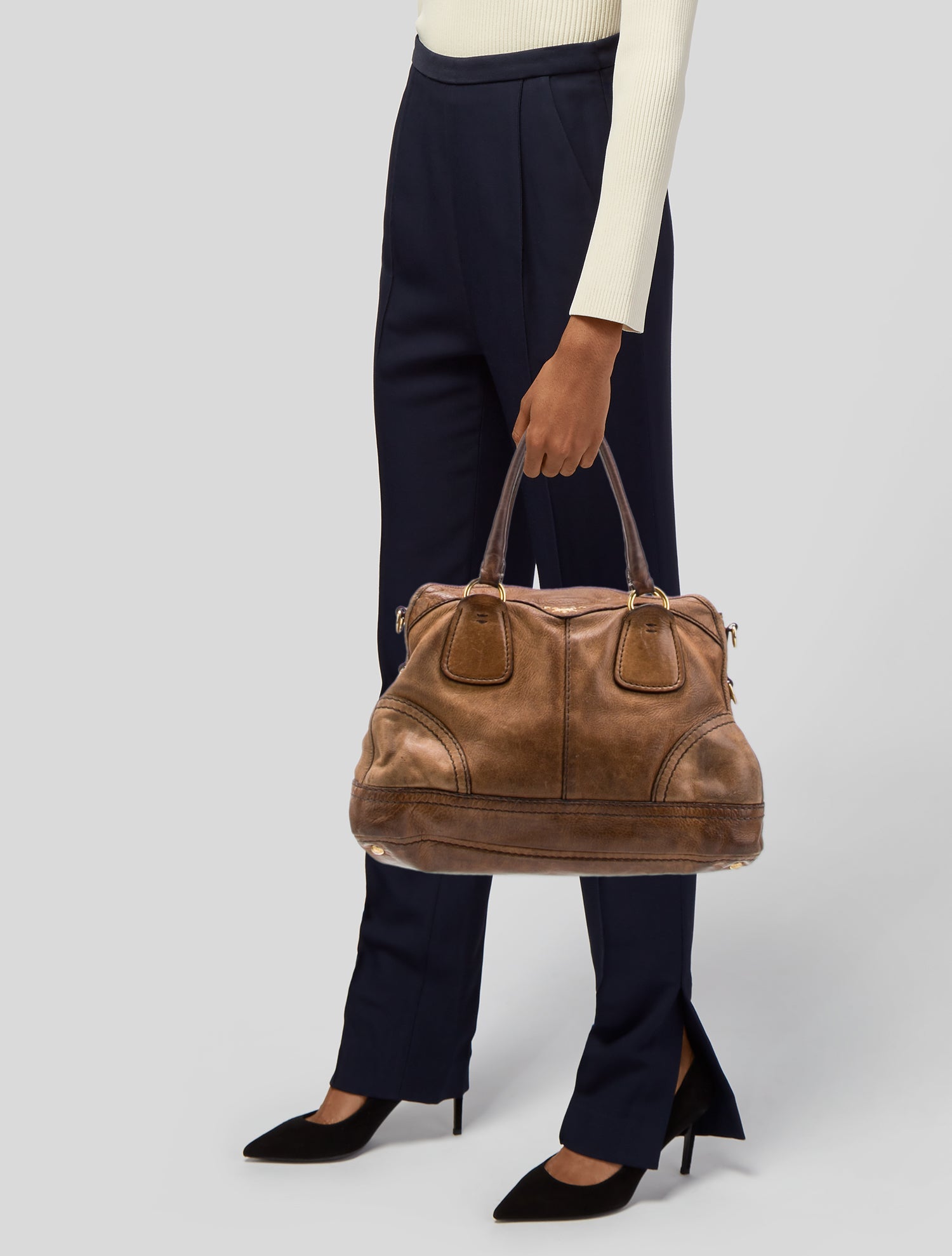 Prada Cervo Leather Top Handle Bag