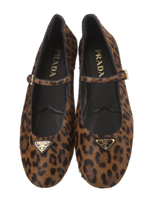 Prada Enameled Metal Triangle Ponyhair Mary Jane Flats
