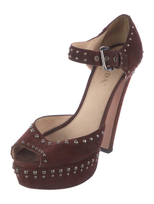 Prada Suede Studded Accents D'Orsay Pumps