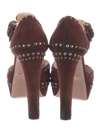 Prada Suede Studded Accents D'Orsay Pumps