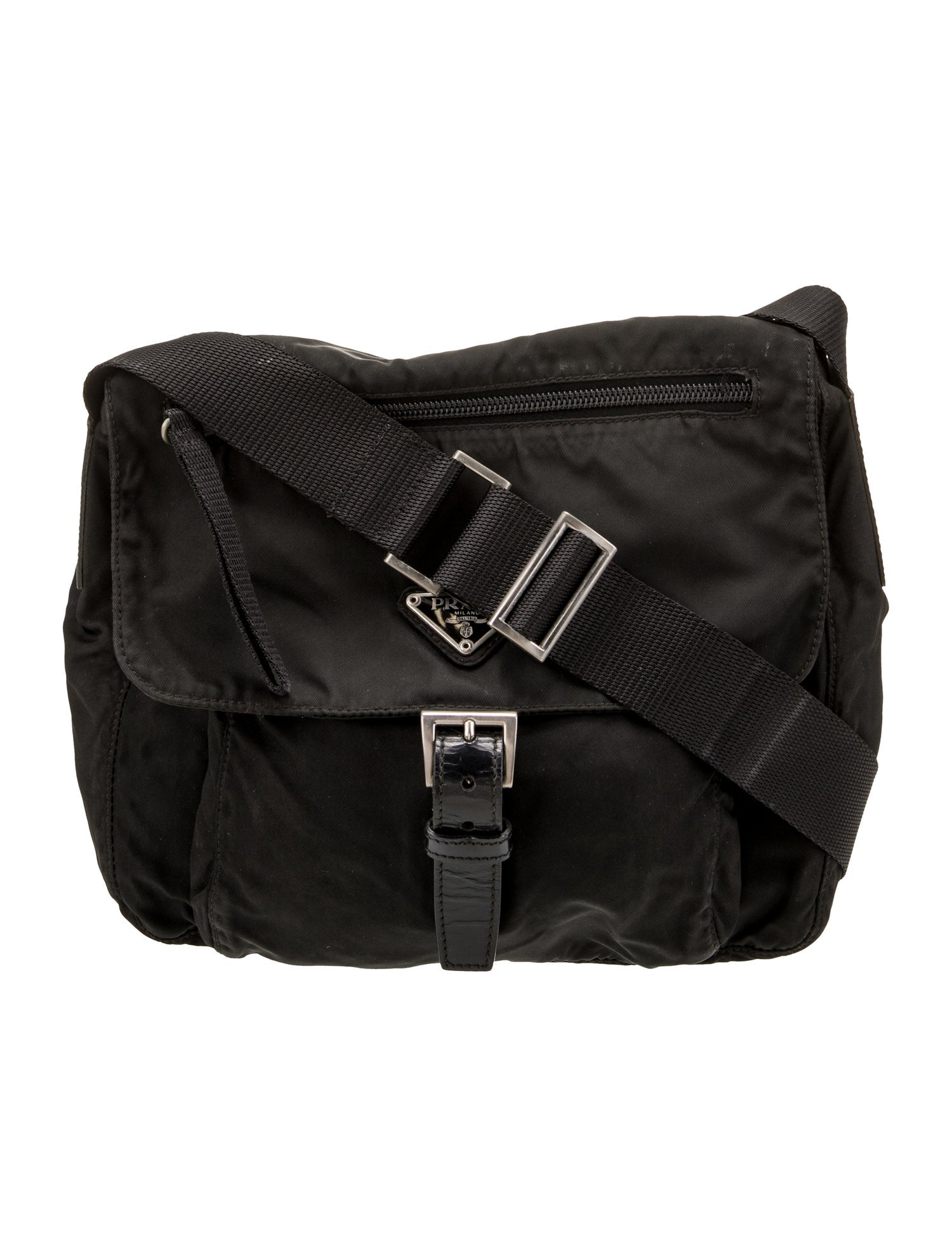 和*吉様 Prada Enameled Triangle Messenger B Prada Enameled Metal Triangle Messenger Bag - Black