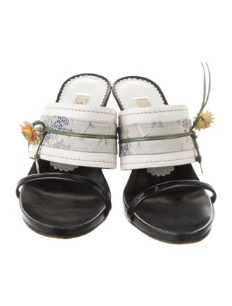 Prada Leather Floral Print Slides