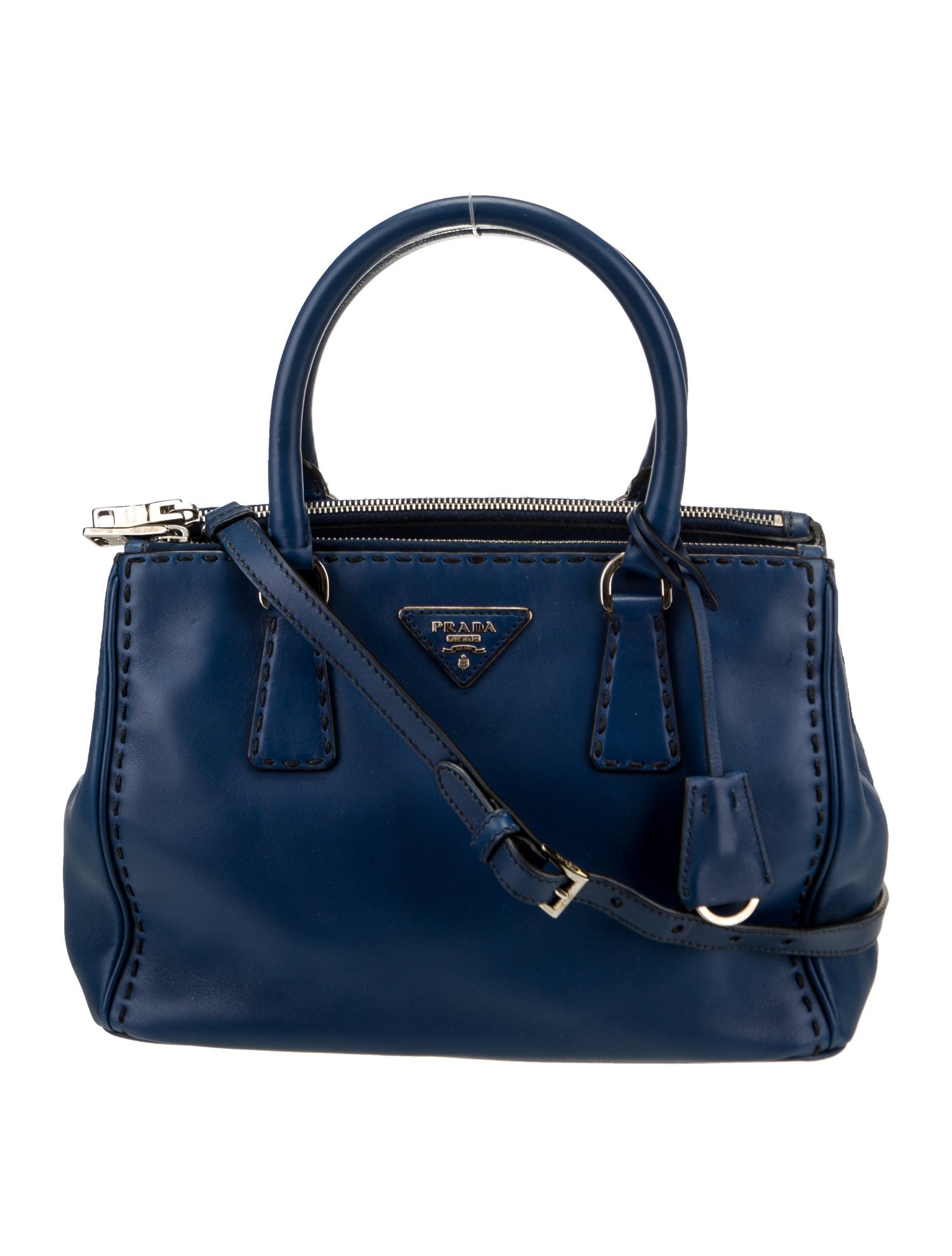 Prada Enameled Metal Triangle Galleria Double Zip Small