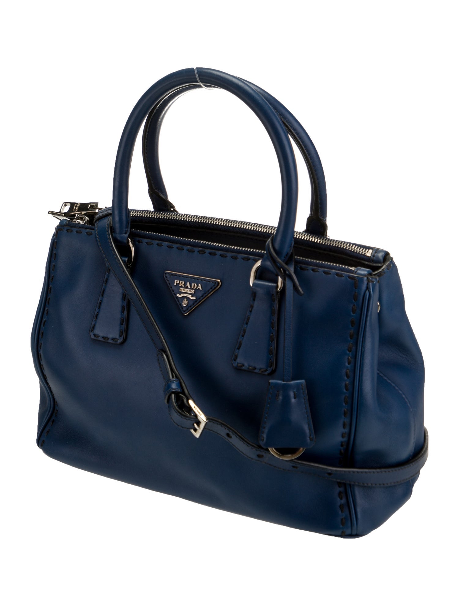 Prada Enameled Metal Triangle Galleria Double Zip Small