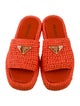 Prada Enameled Metal Triangle Raffia Slides