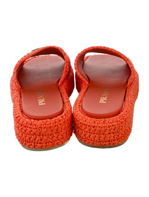 Prada Enameled Metal Triangle Raffia Slides