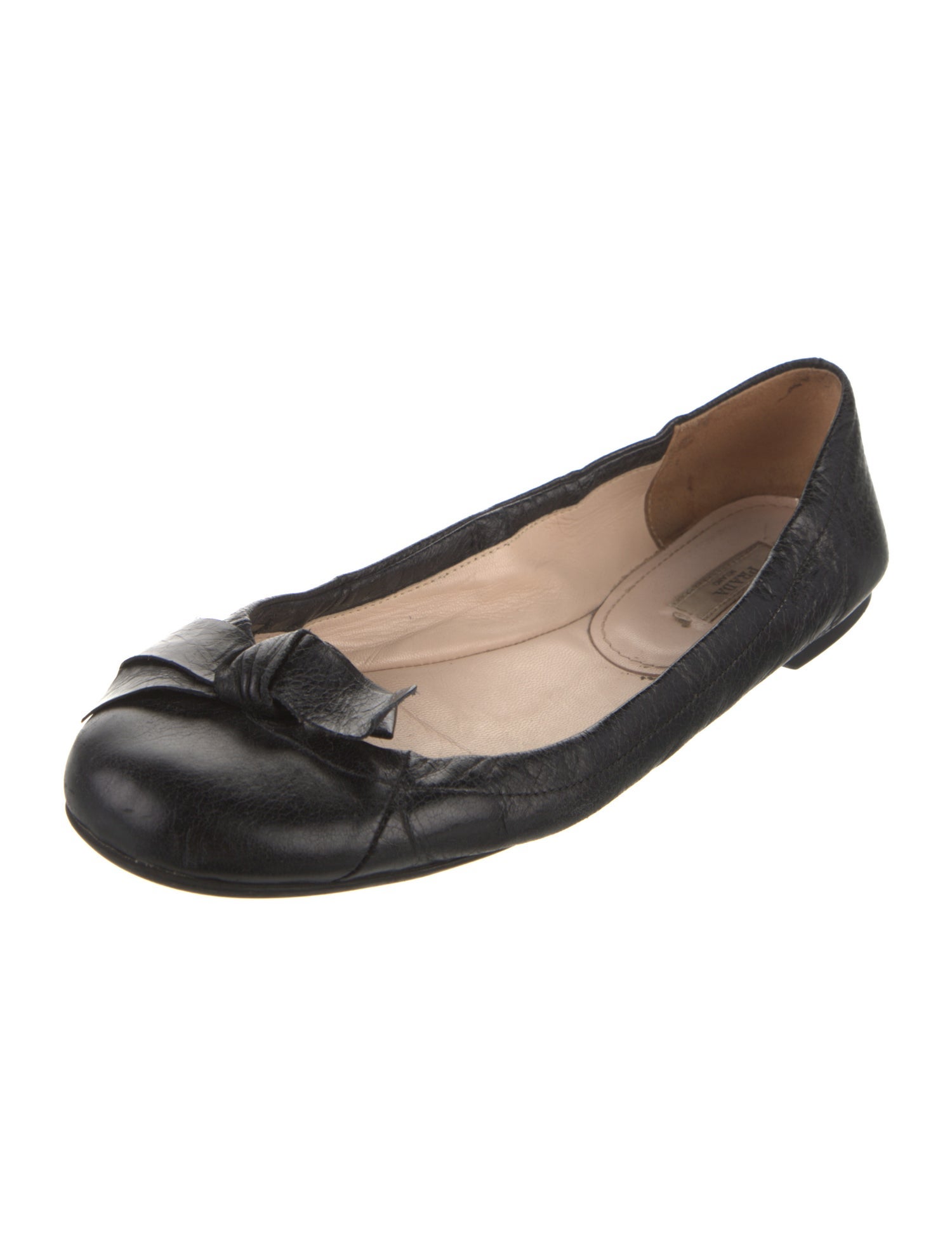 Prada Leather Bow Accents Ballet Flats